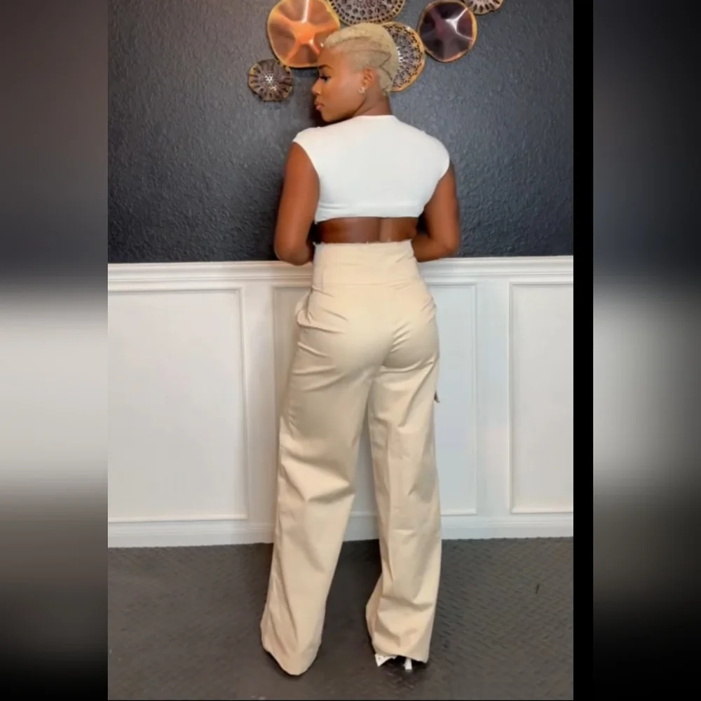 Zara Wide Pants Light Beige Size L